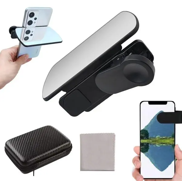 Adjustable Smartphone Camera Reflection Mirror Clip – Portable Phone Camera Mirror Attachment for Travel, Vlog, Selfie & Creative Reflection Photography